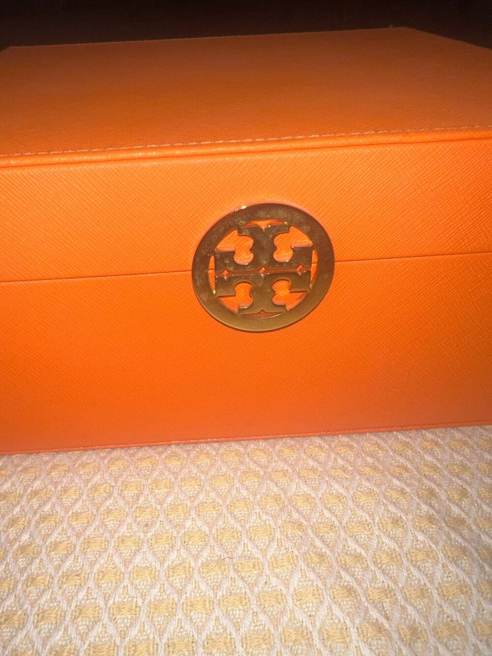 Tory Burch Orange Faux Leather Rigid Storage Box Case